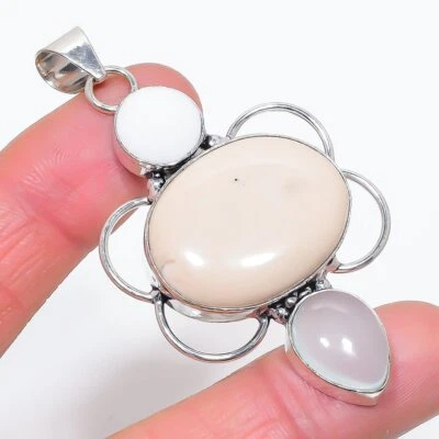 Colgante naranja aventurina, piedras preciosas de calcedonia plata de ley 925 2,80" C616 Foto 1 de 2