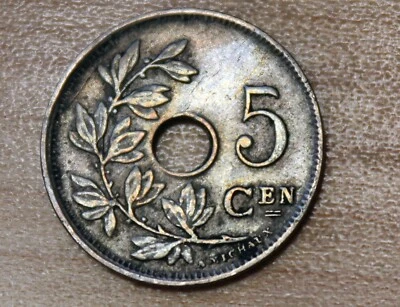 1924 Belgium 5 Centimes Dutch text  - Image 1 of 2