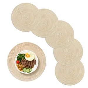 15 inch Round Placemats Washable Cotton Placemat Round Braided Placemats Set ... - Picture 1 of 7