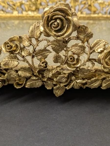 Matson 24 KT vintage Bandeja de tocador rosas chapada en oro Hollywood Regency rara - Imagen 1 de 15