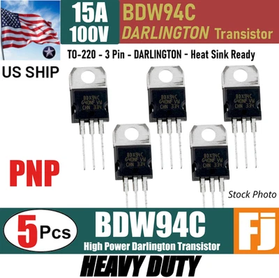 5x BDW94 BDW94C PNP Darlington Transistor 100V 15A TO-220 | US Ship - Image 1 of 2