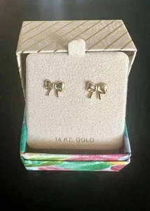 14k Gold Child's Post Earrings "Little Bows" by JCM - Picture 1 of 6