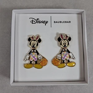 Disney Baublebar Mickey Easter Earrings Bunny Ears Pastel Plaid w/ Box - Picture 1 of 6