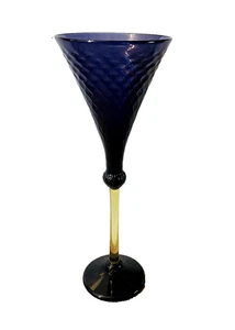 Rick Strini Amethyst & Amber Art Glass Diamond Champagne Flute 11.5" Tall - Picture 1 of 9