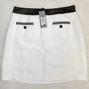 Minifalda Karl Lagerfeld Paris Tweed Blanca Bolsillos Bordados Negros Talla 10 Preppy - Imagen 1 de 20