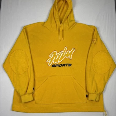 Vintage Fubu Sports Fleece Hoodie Men's 2XL Yellow Spellout Y2K Skater Hip Hop - Image 1 of 4