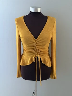 Top de papaya vintage Y2K L dorado acanalado cultivo peplum caprichoso hada romántica * Foto 1 de 4