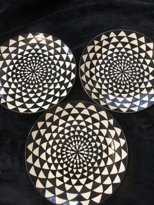 "Juego de 3 platos de cena de tomillo y mesa de 10,5"" - gres medallón negro/blanco" Foto 1 de 2