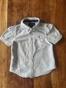 Girls Ralph Lauren White And Blue Stripe Shirt Sleeve Shirt Age 3 - Picture 1 of 7