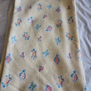Vintage Carter's 33x28 100% Cotton Baby Blanket Yellow Fish Bird Turtle USA Made - Picture 1 of 6