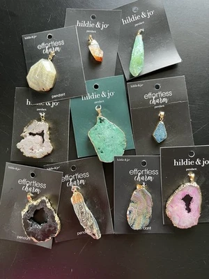 Lote De 10 Colgantes De Piedra Natural Acentos Tono Dorado, Ágata, Cuarzo, Cristal Nuevo Con Etiquetas Foto 1 de 4