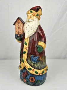 Weihnachten beleuchtet Glasfaser geschnitzt Holzoptik Weihnachtsmann mit Vogelhaus 15" - Bild 1 von 15