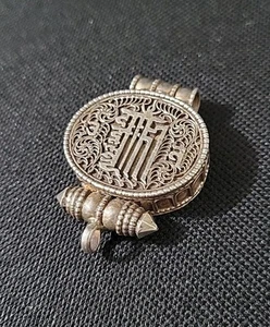 Antica Snuff Box in argento sterling dieci sillabe di Kalachakra Mandala, filigrana - Foto 1 di 19