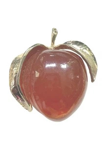 Vintage goldfarbene & große rote Lucite Apfel Brosche Gelee - Bild 1 von 3