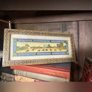 Ancienne aquarelle POLO peinte à la main sur os Suratgari marqueterie cadre khatam - Photo 1/6