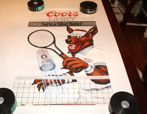 Vintage Beer Poster Coors Light Beer Wolf Tennis Serve a Silver Bullet 80s - Picture 1 of 1