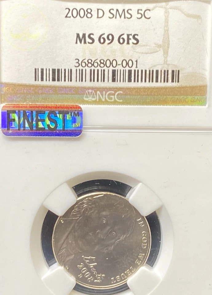 2008 D SMS JEFFERSON NICKEL NGC MS 69 6FS NO RESERVE - Image 1 of 2