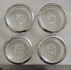 Vintage Leonard Silver Plate 4 Crystal Drink Coasters Made in Italy - Picture 1 of 6