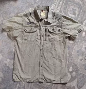 Vintage Y2K Messing Herren Gr. Großes grünes Biker Army Distressed Shirt Adler - Bild 1 von 15