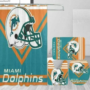 Miami Dolphins Bathroom Rug Set Shower Curtain Toilet Lid Cover Bath Mat - Picture 1 of 5