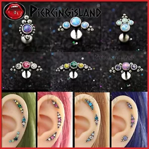 Opal Gem Ear Climber Cartilage Helix Ring Bar Flat Back Stud Piercing Earring - Picture 1 of 93