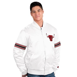 Chicago Bulls Starter Power Forward Vintage Full Snap Satin Jacket-White - Picture 1 of 2