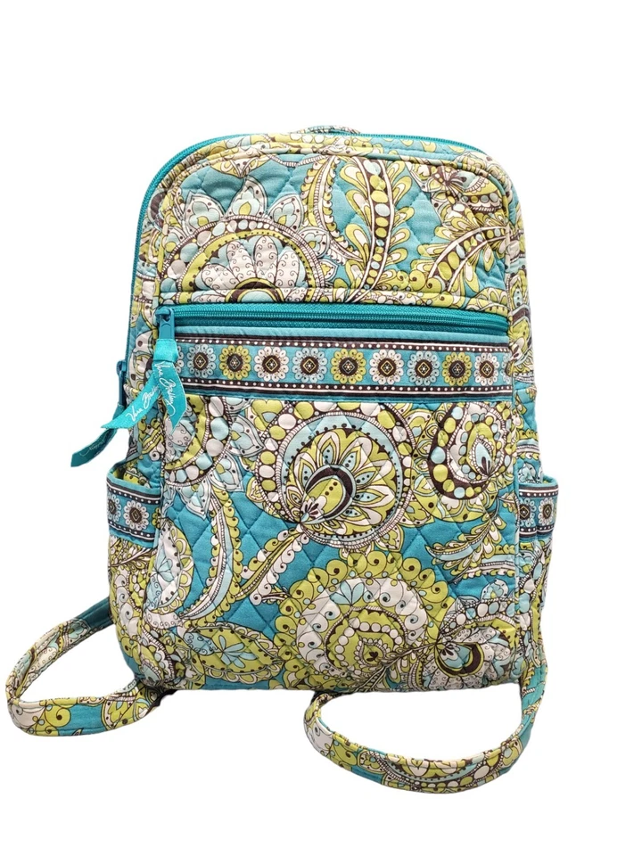 Vera Bradley Quilted Backpack Womens Blue Green Floral Canvas Adjustable Straps - Image 1 of 4