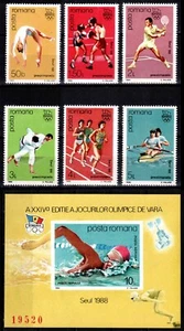 Romania 1988, Mi#4458-63 +Bl 243, Sc#3512-17, sports, Seoul Olympics, MNH! - Picture 1 of 3