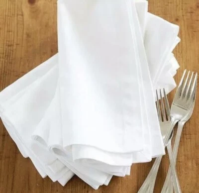 100 X White Cotton Napkin Table Linen Dinner 100% Egyptian Hotel Wedding 300TC - Image 1 of 4
