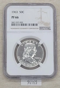 WPCoins ~ 1963 NGC PF66 Franklin Half Dollar - Picture 1 of 4