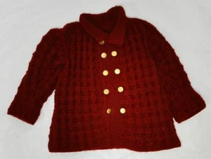 Original homemade knitted burgundy coat Antique doll - Picture 1 of 2