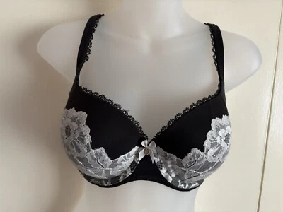 Sujetador para mujer Victorias Secret talla 34DD negro con encaje blanco forrado Demi con aros” Foto 1 de 4