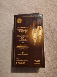 GE LED Vintage Style Warm Candle Dimmable Light 40w Amber 2 Bulbs 240 Lumens - Picture 1 of 4