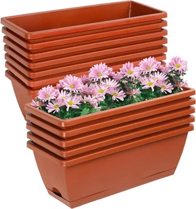 12Pcs 17Inches Rectangle Planter Box with Drainage Holes and Trays Plastic Plant - Picture 1 of 12