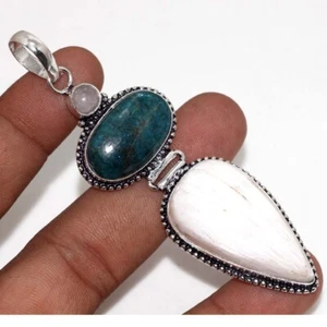 Blue Apatite Scolecite 925 Silver Plated Pendant 3.3" Aesthetic Jewellery JW - Picture 1 of 3