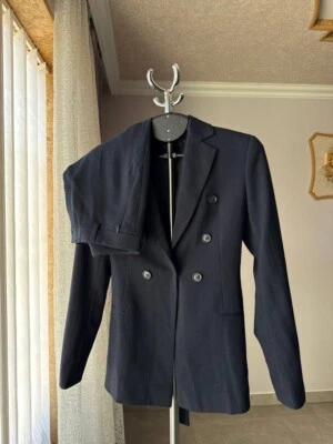 AKRIS PUNTO 100% WOOL BLUE SUIT BLAZER JACKET PANTS WOMENS SIZE IT 40 US 4 UK 8 - Image 1 of 4