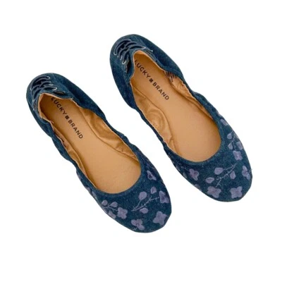 Lucky Brand Echo 2 Azul Denim Estampado Floral Bordado Con Cordones Espalda Ballet Pisos Foto 1 de 4