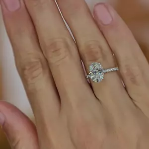 IGI Certified Oval Cut 3 Ct Lab Created CVD Diamond Ring 14K White Gold - Picture 1 of 13