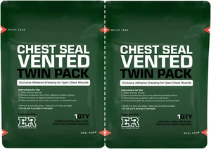 Vented Chest Seal Twin Pack- 6.6” Trauma Kits Emergency Occlusive Chest Seal - Picture 1 of 11