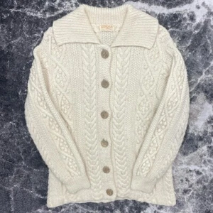Vintage Fisherman Sweater Womens Large Sweater Cable Knit Wool Button Cream Aran - Picture 1 of 6