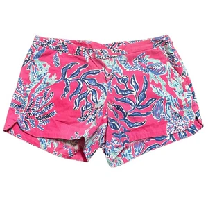 Lilly Pulitzer Women's Shorts Size 2 Pink Blue Floral Print Cotton - Picture 1 of 8