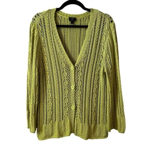 Cardigan donna Talbots uncinetto 100% cotone pima bottoni verde XL nonna spiaggia - Foto 1 di 9