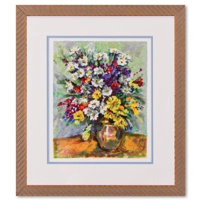 Dimitri Polak, flor multicolor en florero personalizado enmarcado edición limitada. Serigrafía / LOA Foto 1 de 2