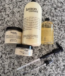 Lotto di 4! Philosophy Lemon Custard JUMBO 64 oz gel doccia, spray corpo, crema NUOVO - Foto 1 di 9