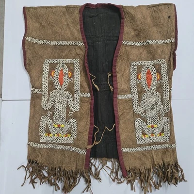 HTF Vintage Indonesian Tree Bark Men's Vest Nassa Shells/Beads READ Mid 20thC.? - image 1 of 4