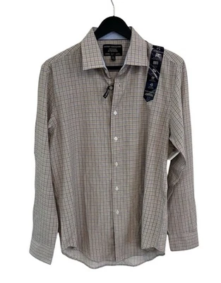 Report Collection Shirt Mens M Blue Checked Slim Fit Performance Stretch New - Image 1 of 4