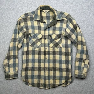 Vintage Woolrich Plaid Wool Flannel Shirt Mens Size Medium 60's 70's Button Up - Picture 1 of 14
