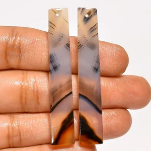 Par de piedras preciosas perforadas cabujón de lujo de ágata natural Montana 40 quilates 52x8x3 mm DE-310 - Imagen 1 de 1