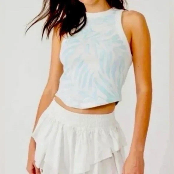 Blusa FREE PEOPLE MOVEMENT tanque ao ar livre floral branca azul sem costas tamanho XS - Imagem 1 de 4