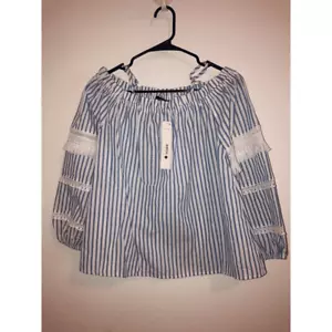 Aqua Womens blouse 100% cotton size s blue stripes - Picture 1 of 7